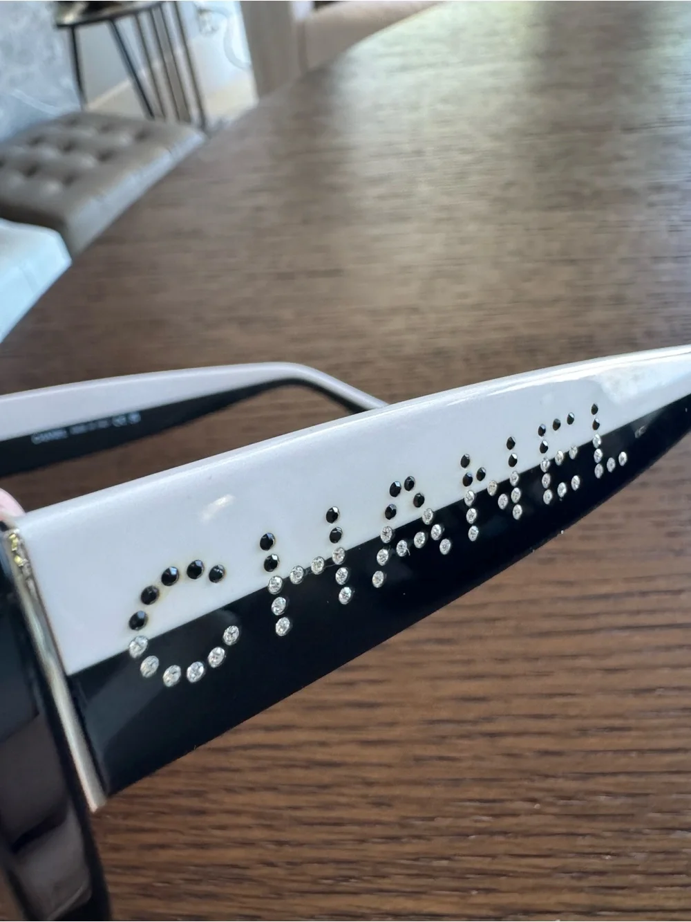 CHANEL Authentic Black and White with Rhinestone Accent Square Women Sunglasses